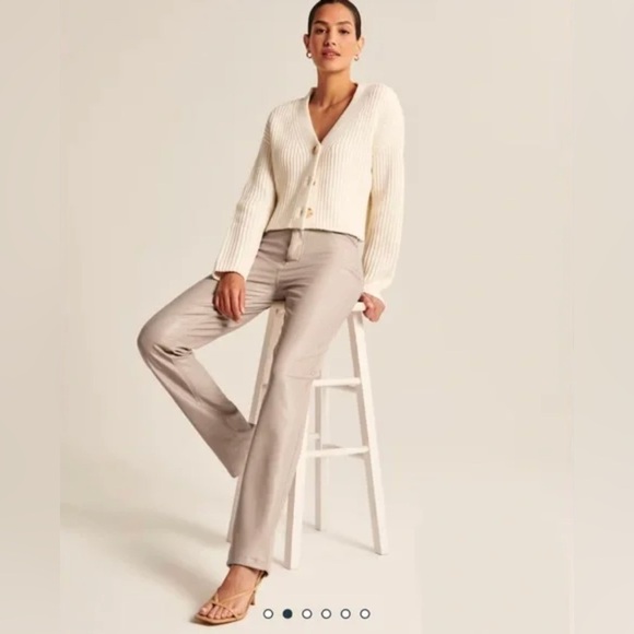 Abercrombie Vegan Leather Beige Pants - Picture 5 of 11
